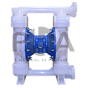 PHA’R | Pompe pneumatique à membranes FT15P| Ref FT15P-PP-FTPF-F1-PHA’R Découvrez la pompe à membranes 1"1/2 PHA'R, pour répondre à tous vos besoins de transfert de fluides. La pompe PHA'R 1"1/2 offre un débit pouvant atteindre 473lpm avec une pression maximum de 6.9bar. Sa conception optimisée avec un distributeur d'air breveté permet d'améliorer les performances et la durée de vie tout en réduisant la consommation d'air.  Facile à entretenir grâce à un nombre réduit de pièces et une conception modulaire, la maintenance est simplifiée pour un temps d'immobilisation minimal. Les collecteurs rotatifs facilitent l'installation dans toutes les positions.  Fabriquée à partir de matériaux de haute qualité, aluminium, inox ou plastiques haute résistance, avec des membranes en PTFE,, Santoprene ou EPDM, cette pompe 1"1/2 s'adapte à la plupart des applications et fluides industriels les plus exigeants.      Construction en Polypropylène Élastomères en Viton Billes en PTFE Raccordements en 1"1/2 à brides  provenance : France  // Origine : US // HS : 8413508090
